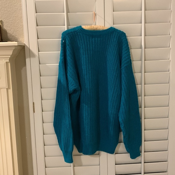 NWT Vintage Cambridge Classics Teal Sweater Chunky Knit Oversized Size Large - Picture 5 of 17